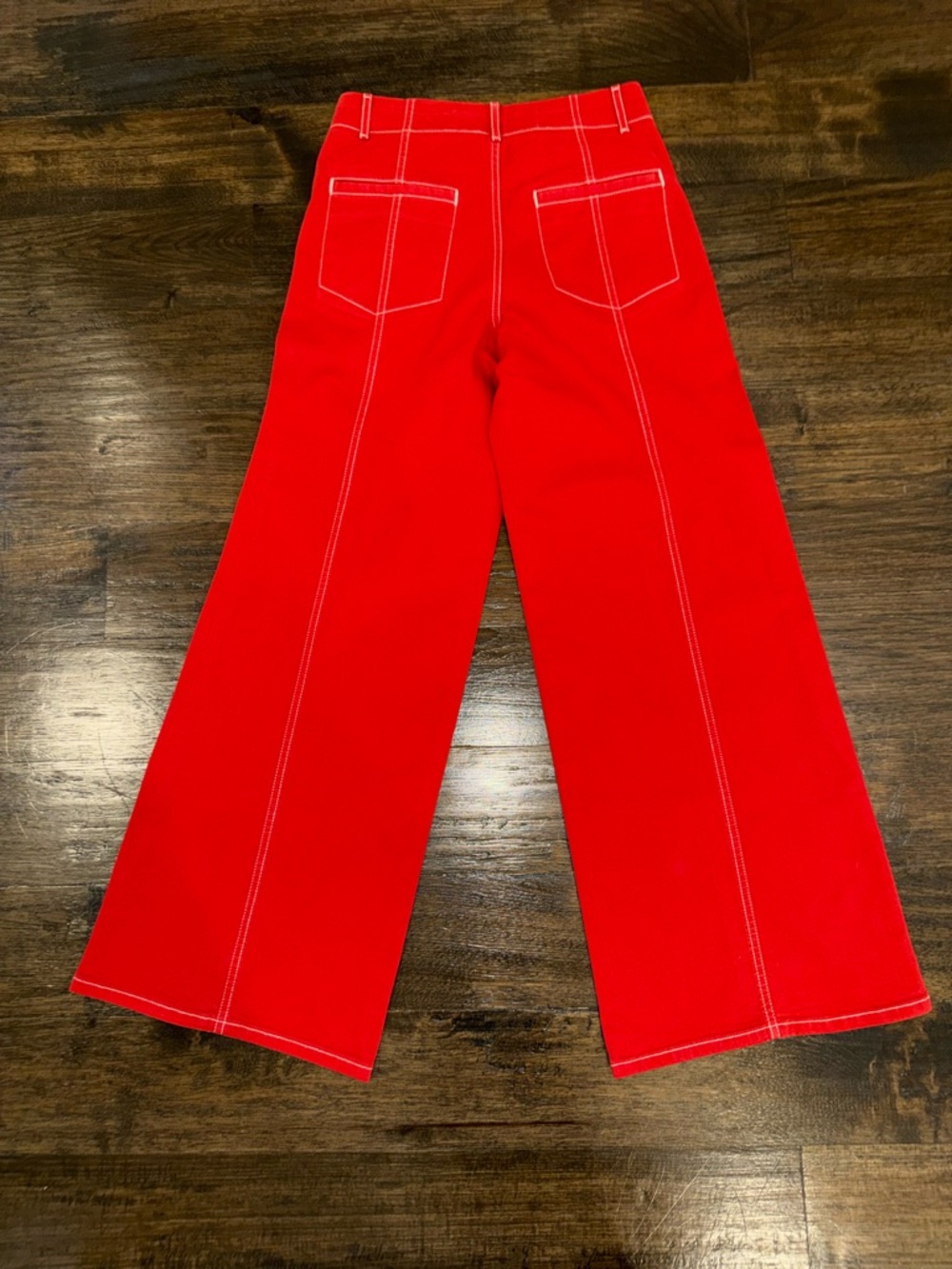Anthropologie Maeve The Delaney Seamed Wide Leg Red Jeans - Picture 4 of 10